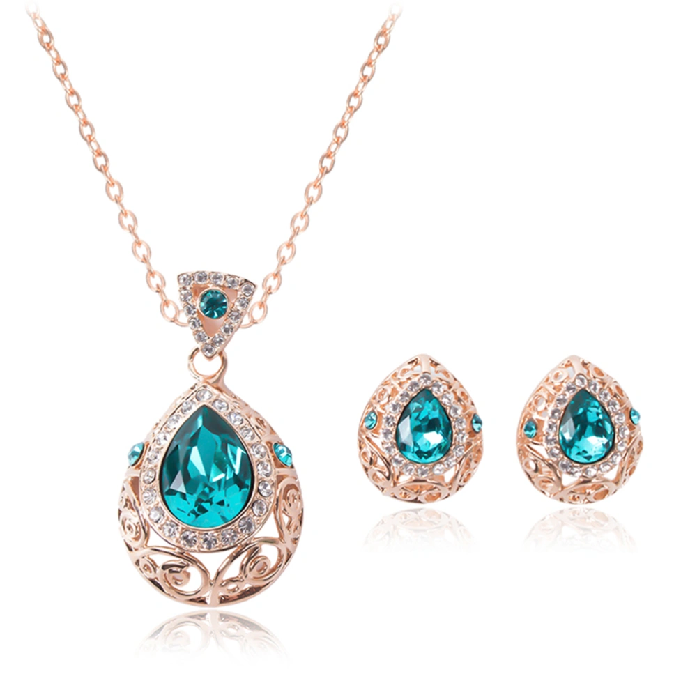 2pcs Wedding Bridal Jewelry Set Crystal Rhinestone Necklace Earrings Set