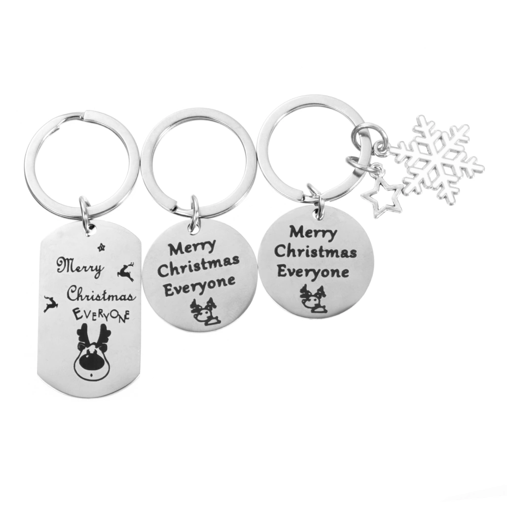 1 Set 3 Pcs Creative Christmas Key Chains Stainless Steel Keycahins (Silver)