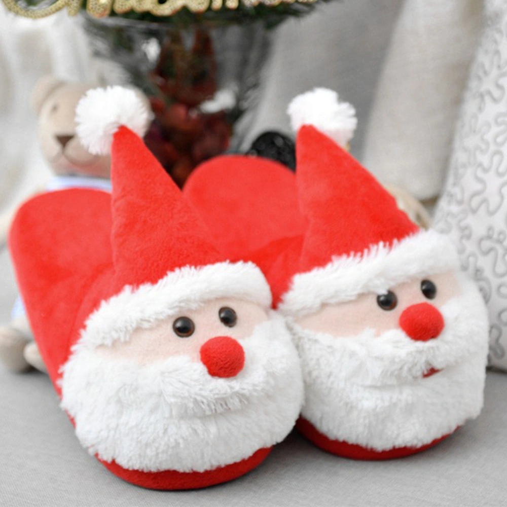 Santa Claus Slippers Plush Warm Slippers Non-slip Slip-on Shoes Christmas Gift for Adults and Kids - Size 39-40