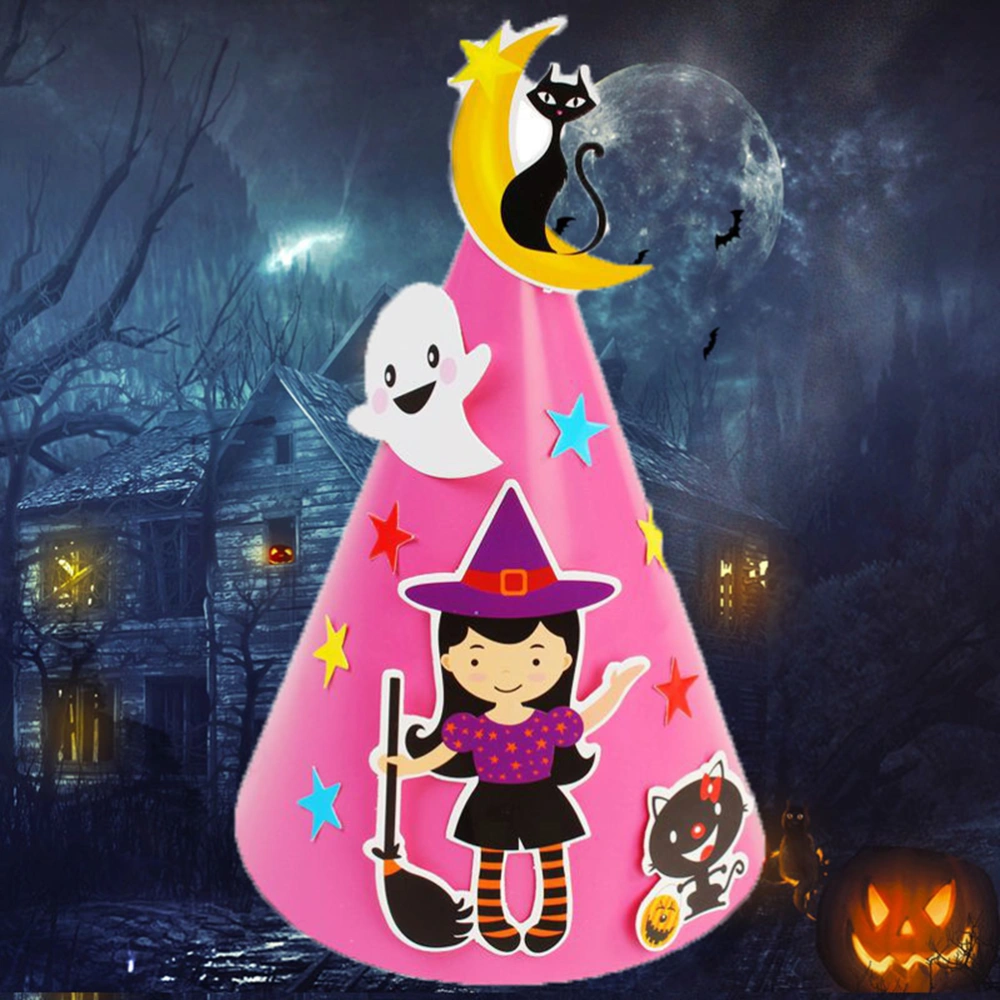 DIY Creative Halloween Cartoon Paper Ornament Hat for Children Kids (Pink Witch)