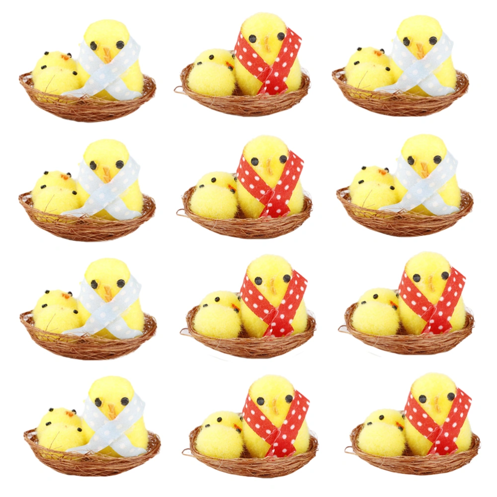 12 Pcs Practical Teaching Models Easter Mini Chick Toys Ornaments (Yellow)