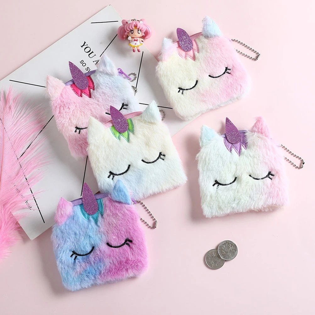 2pcs Rosy Unicorn Coin Pouch Adorable Wallet Square Coin Bag Girl Storage Bag Portable Plush Purse