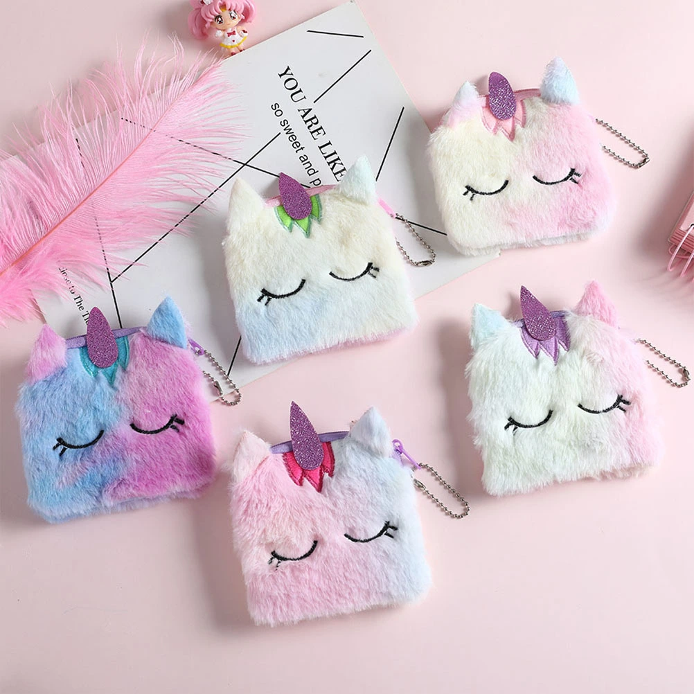 2pcs Rosy Unicorn Coin Pouch Adorable Wallet Square Coin Bag Girl Storage Bag Portable Plush Purse