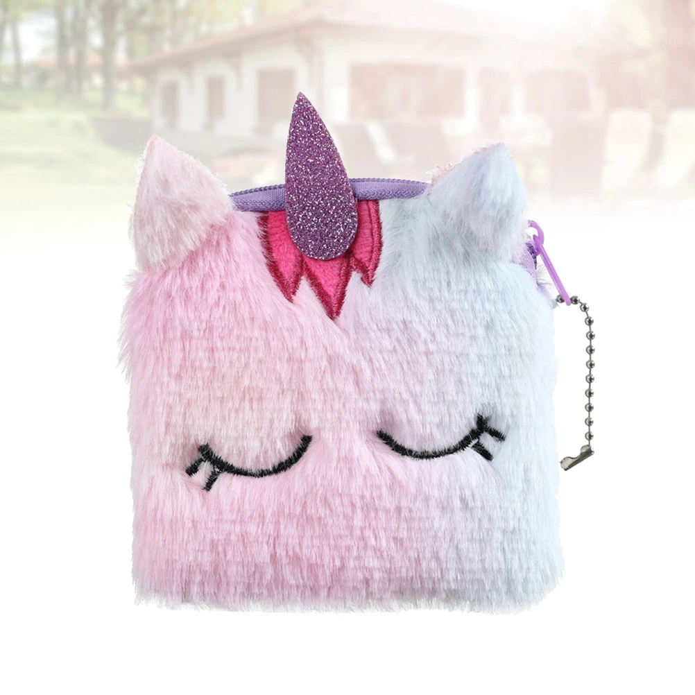 2pcs Rosy Unicorn Coin Pouch Adorable Wallet Square Coin Bag Girl Storage Bag Portable Plush Purse