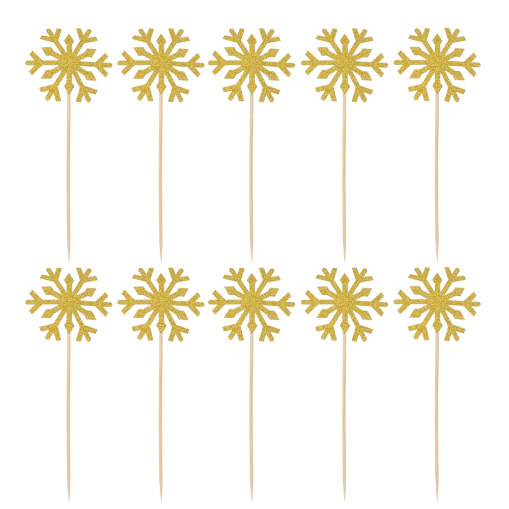 12x5.3cm 10Pcs Birthday Cake Flag Christmas Snowflake Shaped Cake Toppers Golden