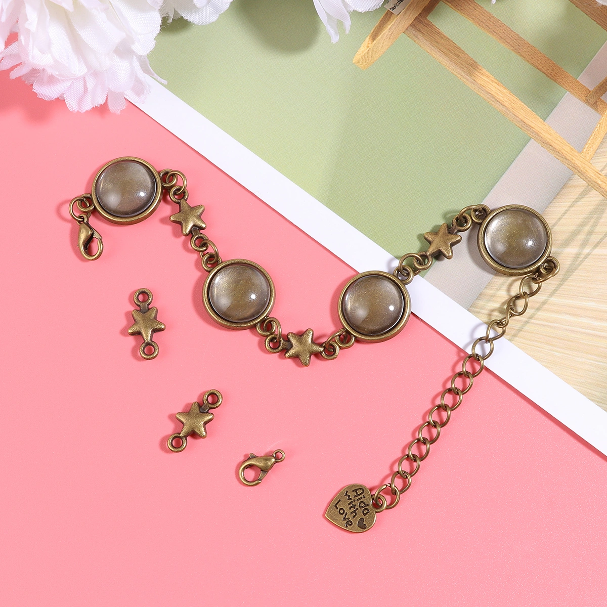 5PCS DIY Bracelet Trays Kit Retro Scattered Items Handmade Craft Accessories DIY Jewelry Making Supplies (Star)