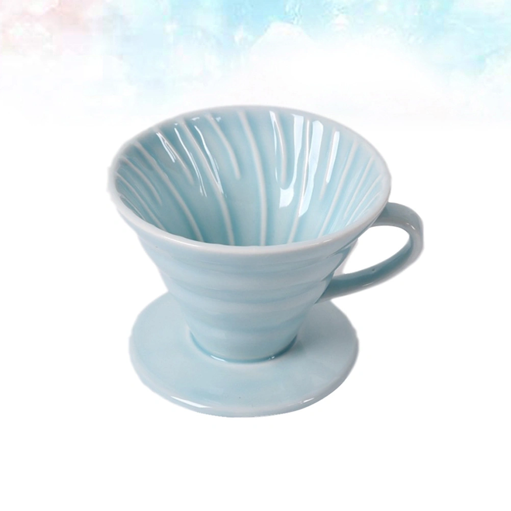 1pc Ceramic Cone Shape Design Coffee Filter Cup Coffeepot Handmade Coffee Maker for Home Office (Sky-blue for 1-2 People Use)