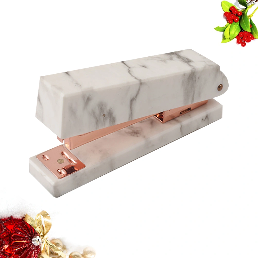 Marble Pattern Hand Stapler Modern Desktop Stapler Stationery Supplies for Home Office School (Rose Golden)