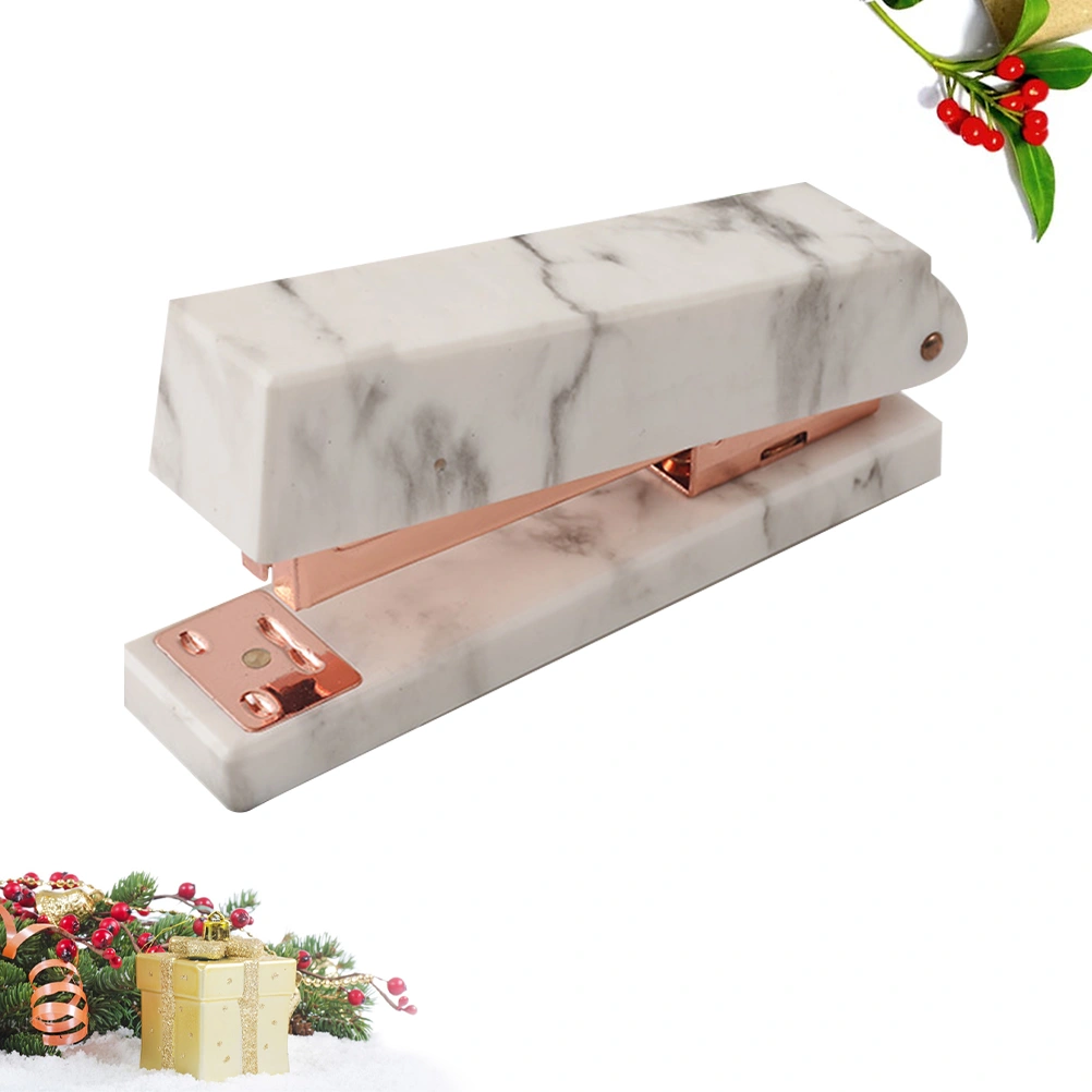 Marble Pattern Hand Stapler Modern Desktop Stapler Stationery Supplies for Home Office School (Rose Golden)