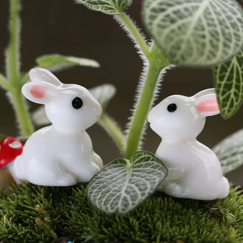 12PCS Small White Rabbit Resin Crafts Moss Micro Landscaping Bunny Decors(White)