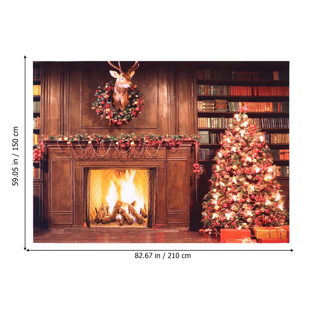 Bookshelf Fireplace Christmas Backdrops Party Decoration Photography Background