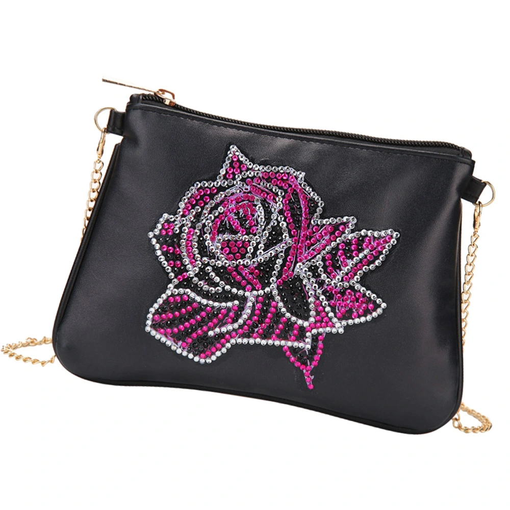 Rose Pattern Delicate DIY Rhinestone Crossbody Bag Resin Diamond DIY Handmade Shoulder Pouch Chain Bag Fashion Durable Handbag Lady Storage Bag for Outdoor