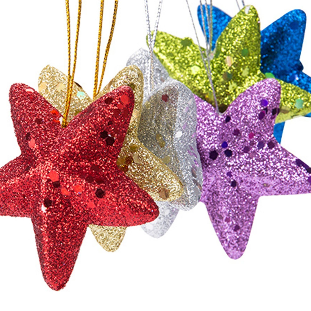 12pcs Christmas Hanging Pentagram Design Colorful Decor Shiny Star Hanging Pendant Decorative Props for Christmas Tree Home Garden Yard Mixed Color