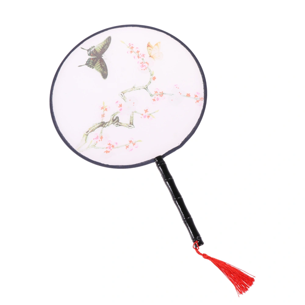 Vintage Round Hand Fan Classic Chinese Style Dance Hand Fan Ancient Style Women Fan Traditional Painting Fan with Tassel (21cm, Blossom)