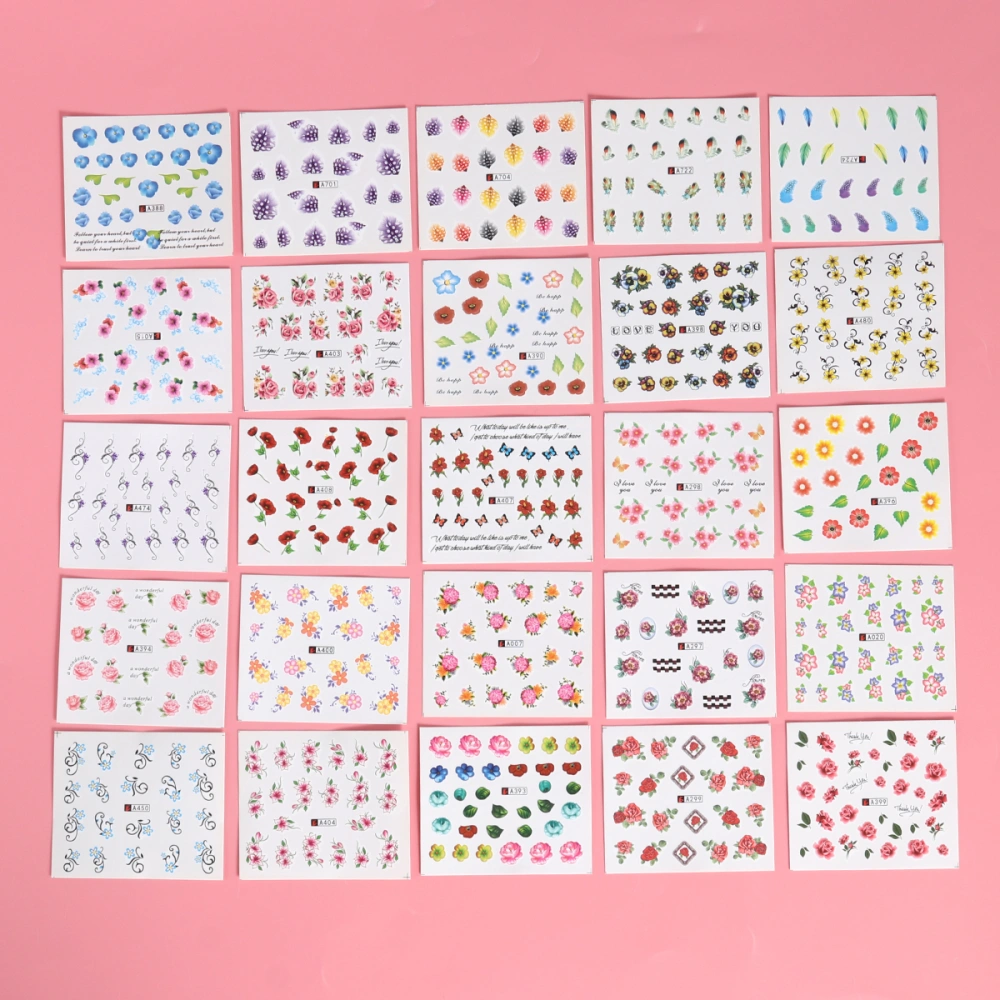 50 Sheets Colorful Nail Art Sticker Tip Decal Manicure Decoration Watermark Nail Art Tip for Women Girls (Random Pattern)