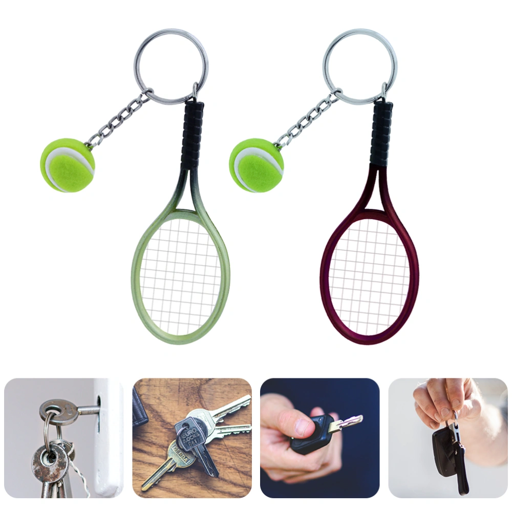 2pcs Creative Tennis Racket Key Ring Lovely Charm Tennis Ball Key Chain