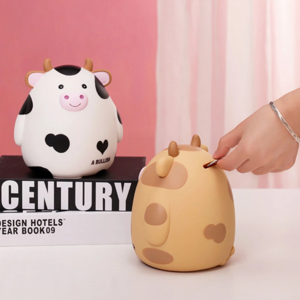 1Pc Adorable Saving Pot Cartoon Cow Coin Container Desktop Vinyl Ornament