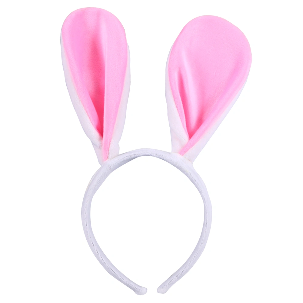 Fluffy Lovely Bunny Ears Headband Rabbit Ear Hair Band Headdress For Birthday Christmas Easter Costume Accessories Party Favor (White And Pink)