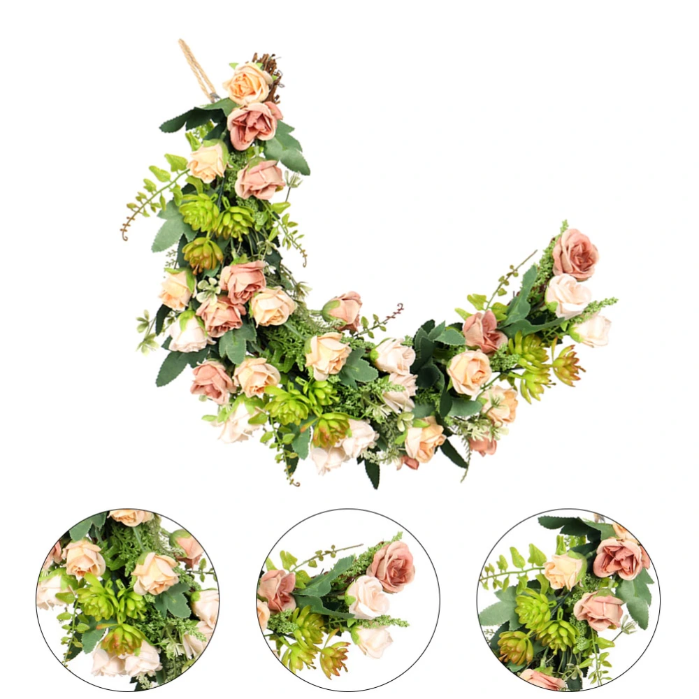 Half Moon Shape Garland Wreath Vintage Art Simulation Rose Wreath for Decor