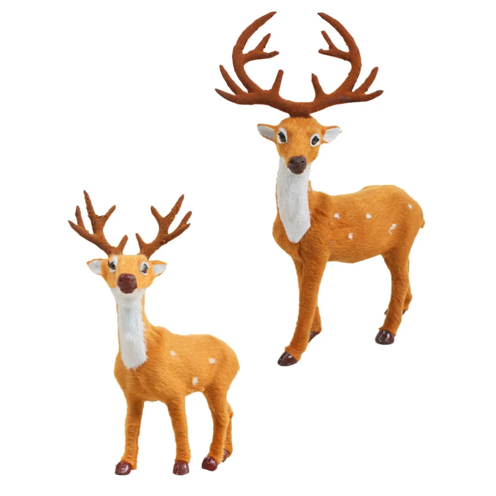 2Pcs Plush Deer Model Christmas Reindeer Decor Kid's Deer Toy Simulation Deer