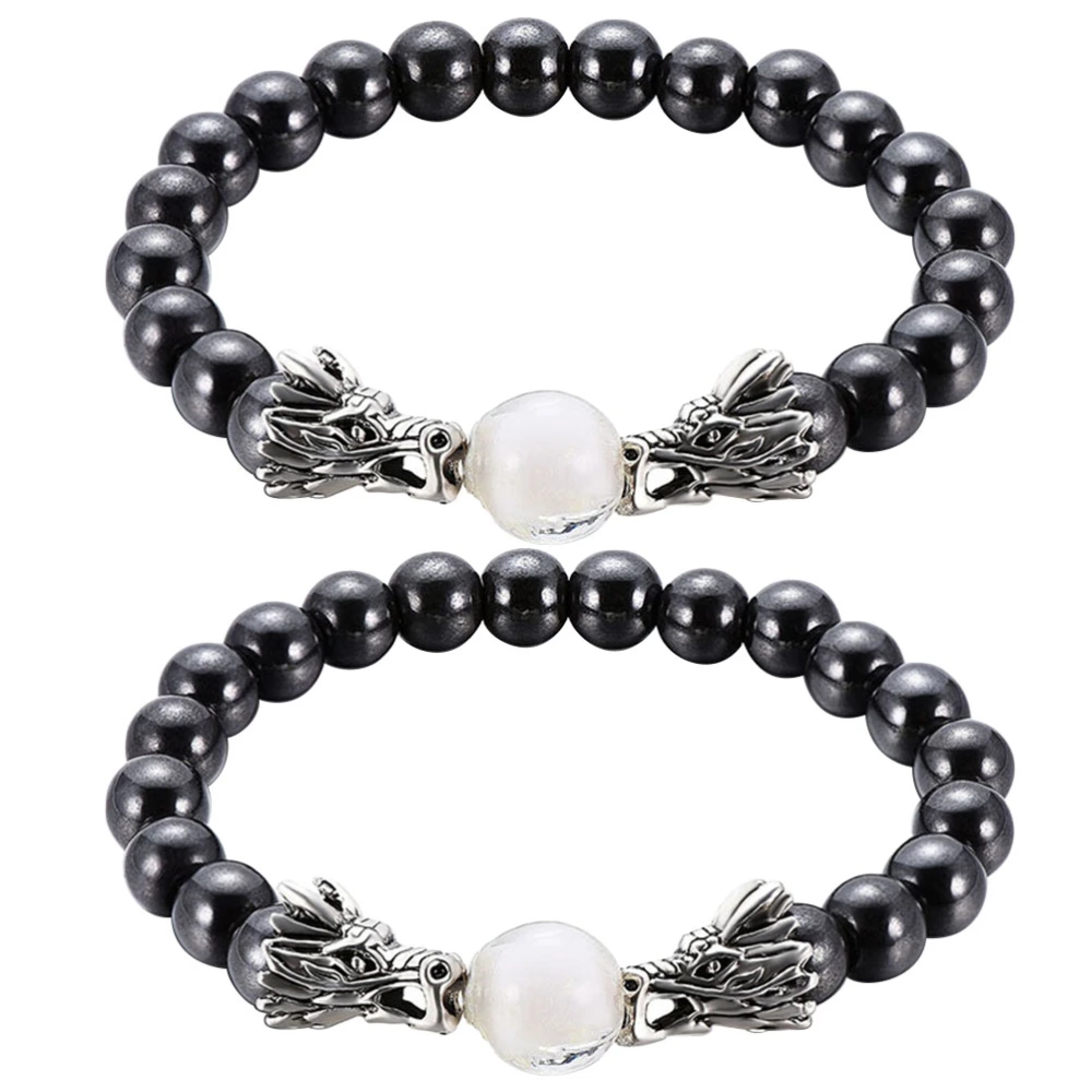 2pcs Bracelets Stylish Magnetic Beaded White Crystal Inlaid Bracelet for Men Women