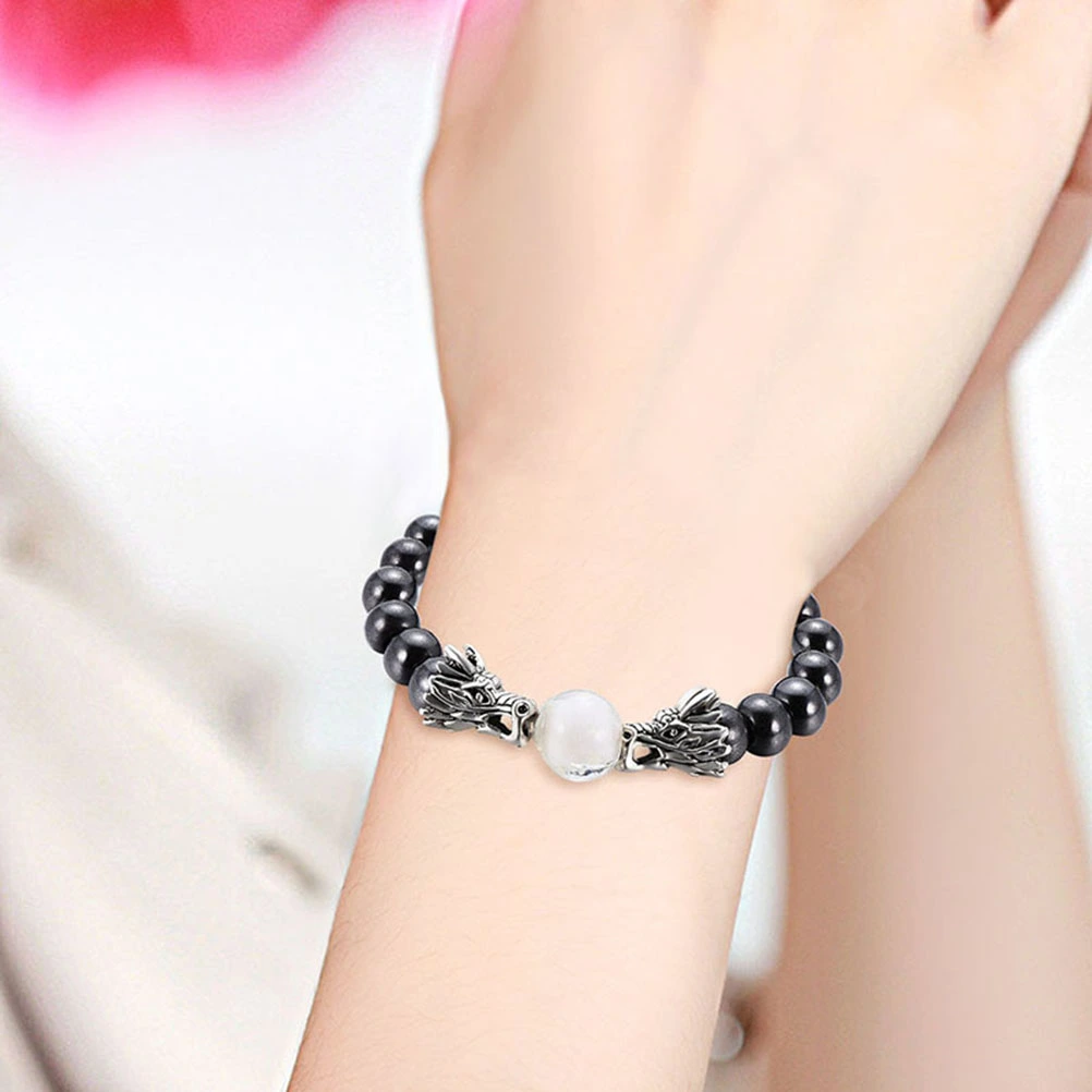 2pcs Bracelets Stylish Magnetic Beaded White Crystal Inlaid Bracelet for Men Women
