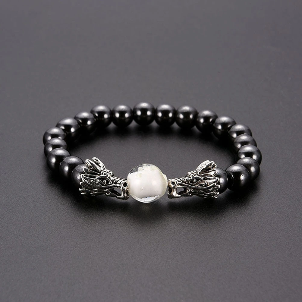2pcs Bracelets Stylish Magnetic Beaded White Crystal Inlaid Bracelet for Men Women
