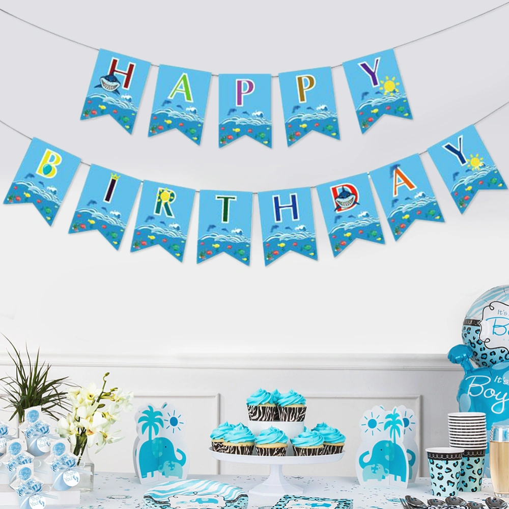 Marine Themed Banner Decoration Hanging Shark Letter Burgee Birthday Party Supplies