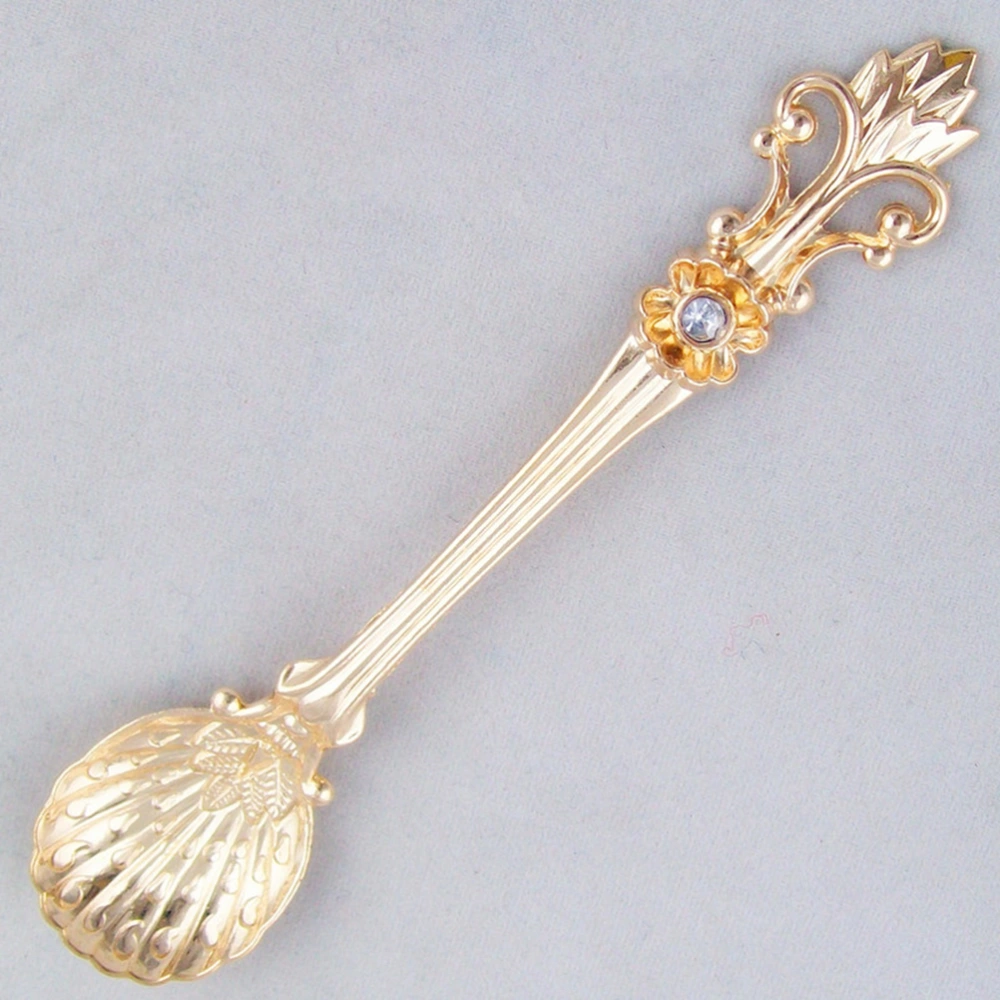 8pcs Orris Pattern Carved Coffee Spoons Vintage Alloy Scoop Stirring Spoon Tableware for Iced Tea Ice Cream Cocktail Soup (Large, Golden)