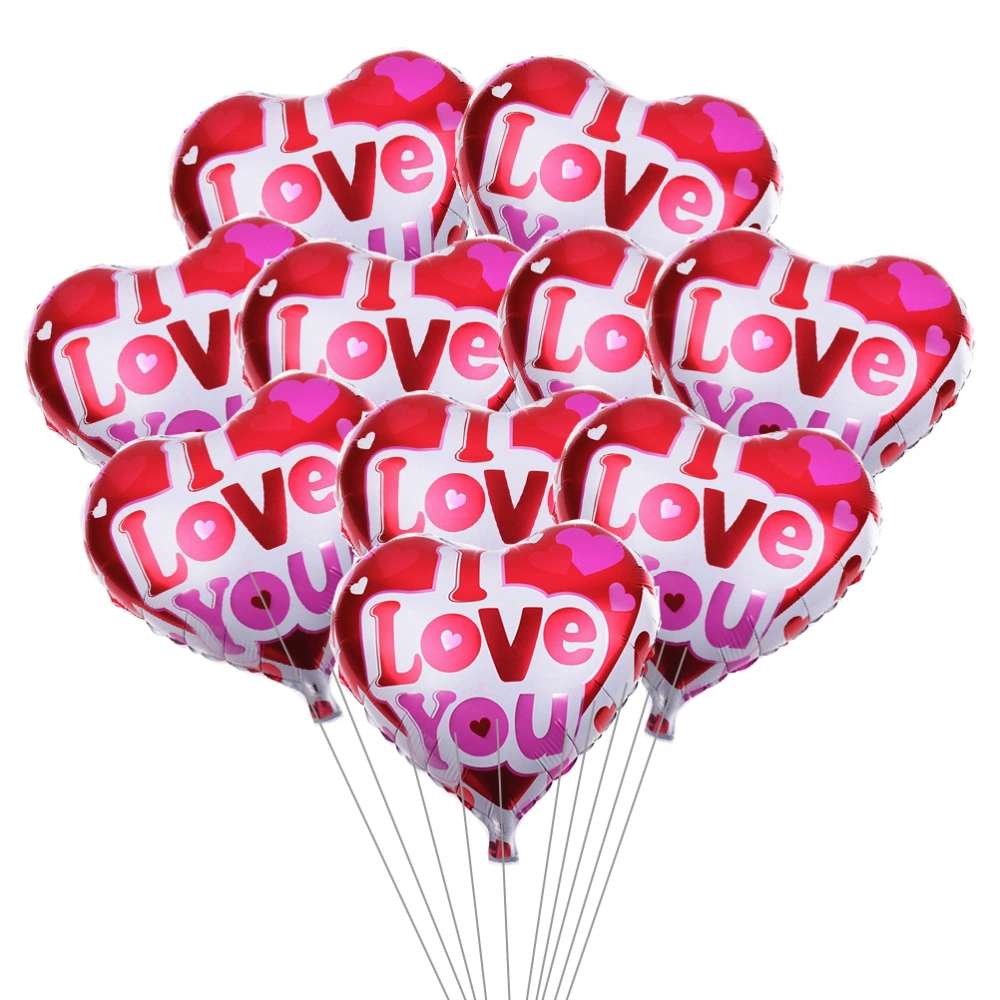 10pcs Valentine's Day Balloon Romantic Love Heart Decor Balloon Party Ornament Supplies for Wedding Festival (Red)