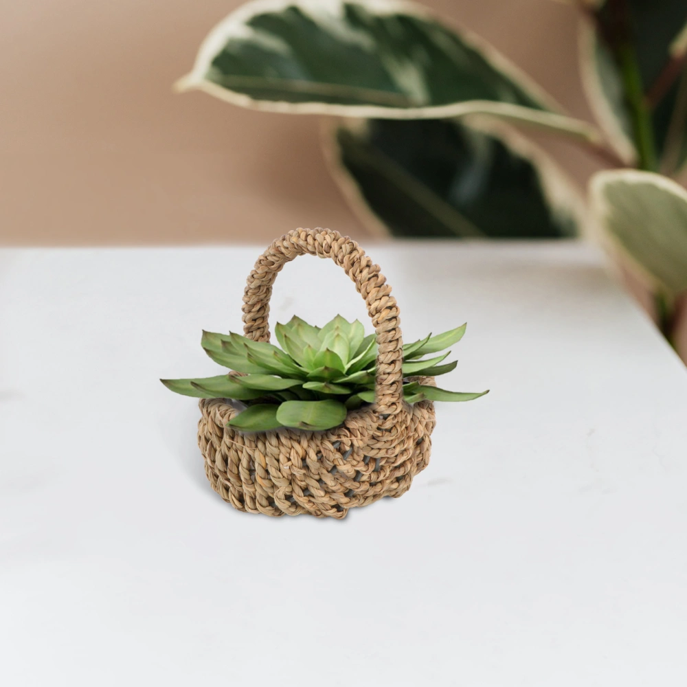 1pc Weaving Flower Basket Rural Styled Sundries Basket Handle Basket (Khaki)