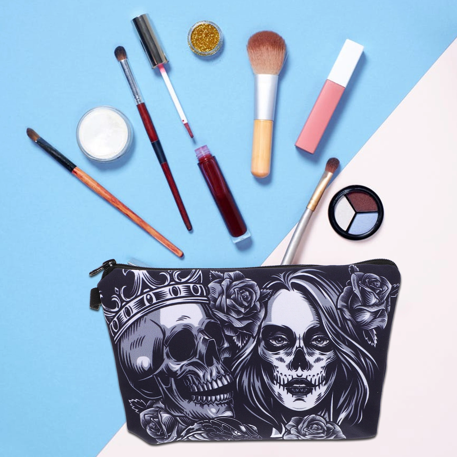 Makeup Product Storage Bag for Women Chic Design Skull Handheld Makeup Pouch