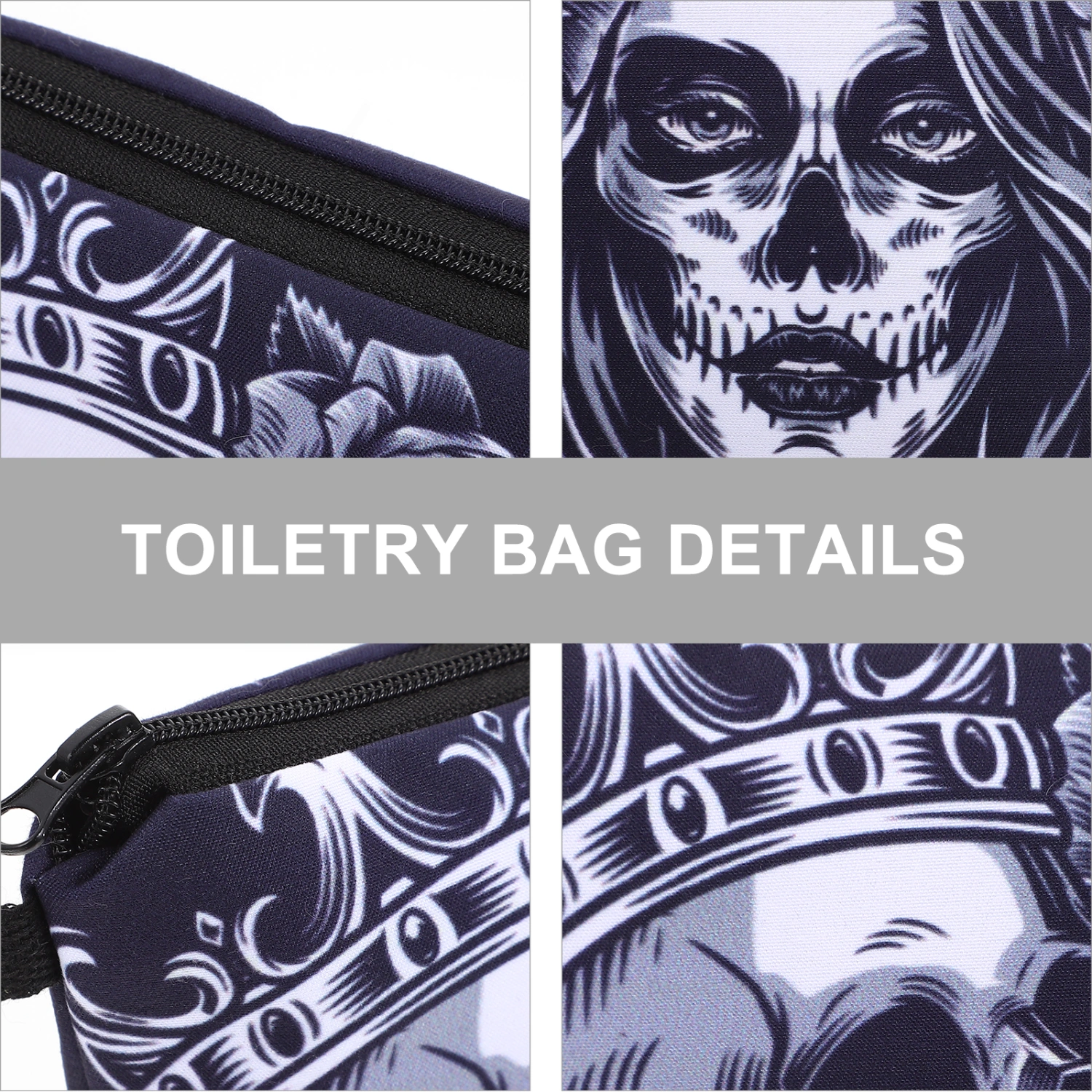 Makeup Product Storage Bag for Women Chic Design Skull Handheld Makeup Pouch