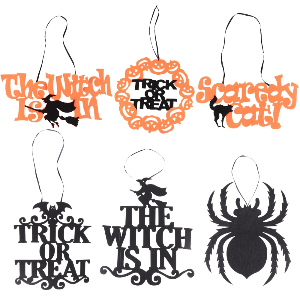 6 PCS Halloween Welcome Plaque Felt Holiday Party Props Hanging Ornament