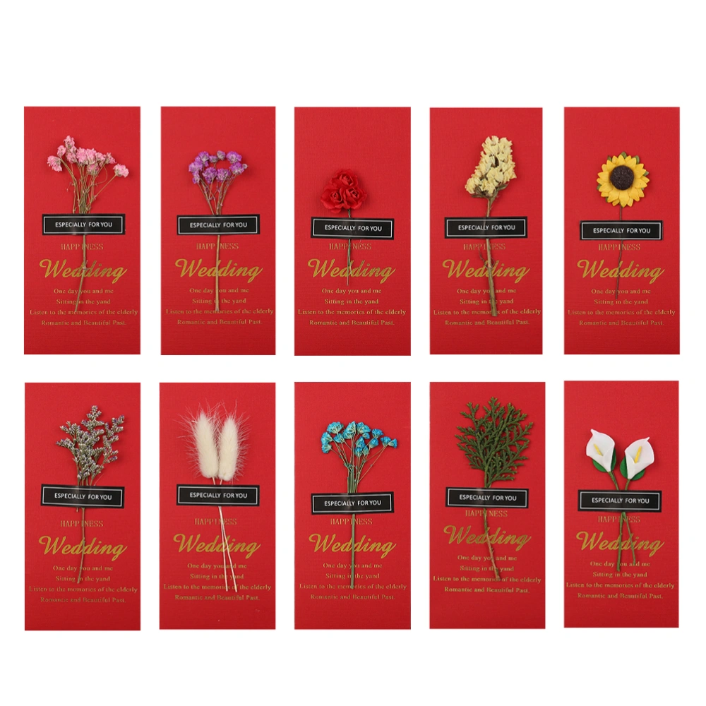 10pcs Creative Red Envelopes Handmade Dried Flowers Money Gift Envelopes Fashion Red Packet for Wedding Party(Assorted Pattern)