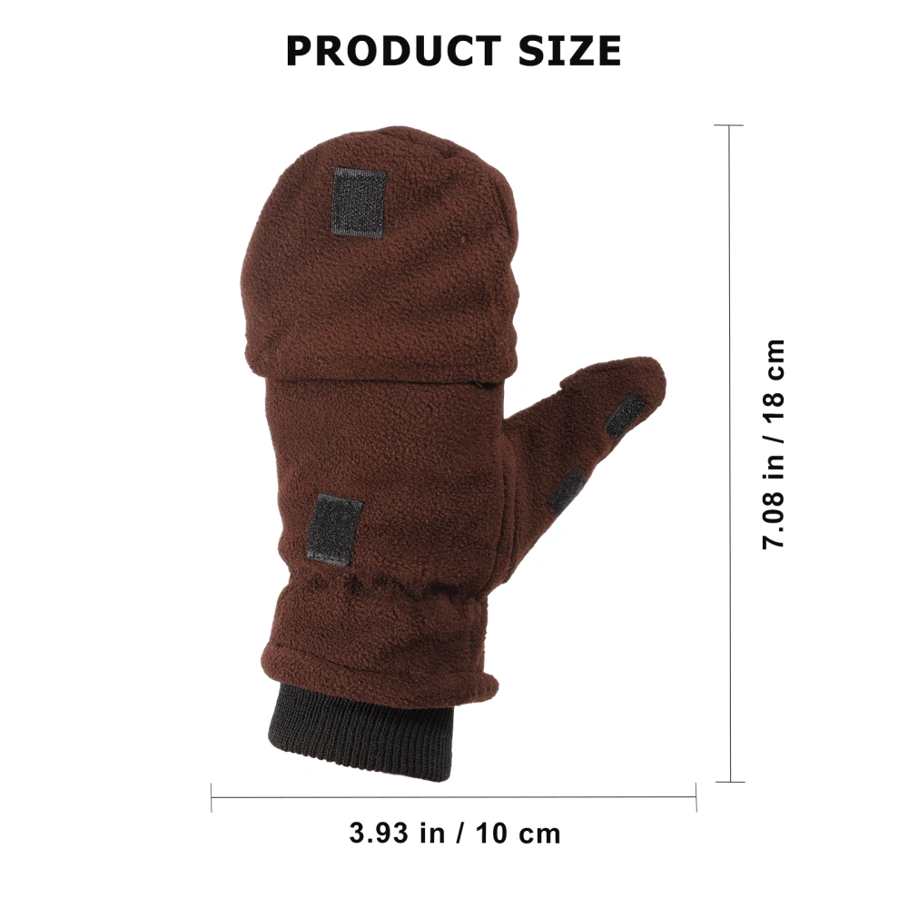 1 Pair Double-Layer Fleece Half Finger Gloves Flap Cover Mittens for Adults Men