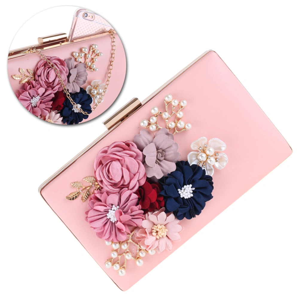 Women's Handbag Sweet Flowers And Pearls Design Evening Wallet Case Bag Wedding Purse (Pink)