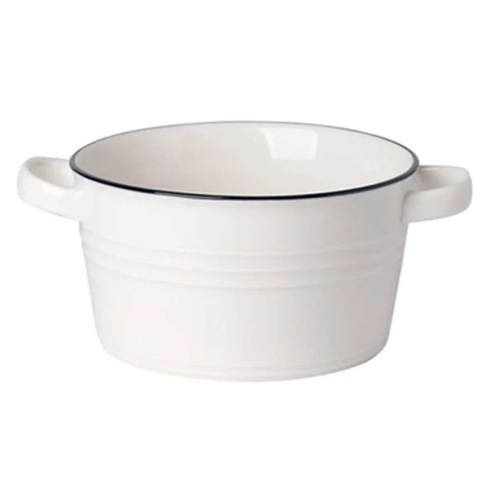 1Pc Nordic Style Bowl Salad Bowl Simple Ceramic Bowl Binaural Bowl (White)