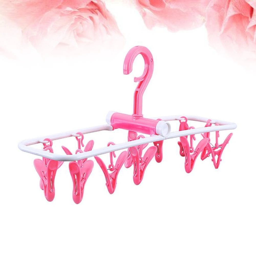 Foldable Clip and Drip Laundry Hanger with 12 Strong Pegs Clip Drying Drip Hanger (Pink)