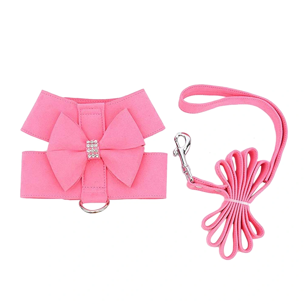 1 Set of Pet Harnesses Leash Chest Belt Dog Traction Rope Bowknot Collar Pet Clothes for Pet Dog Size XL Pink