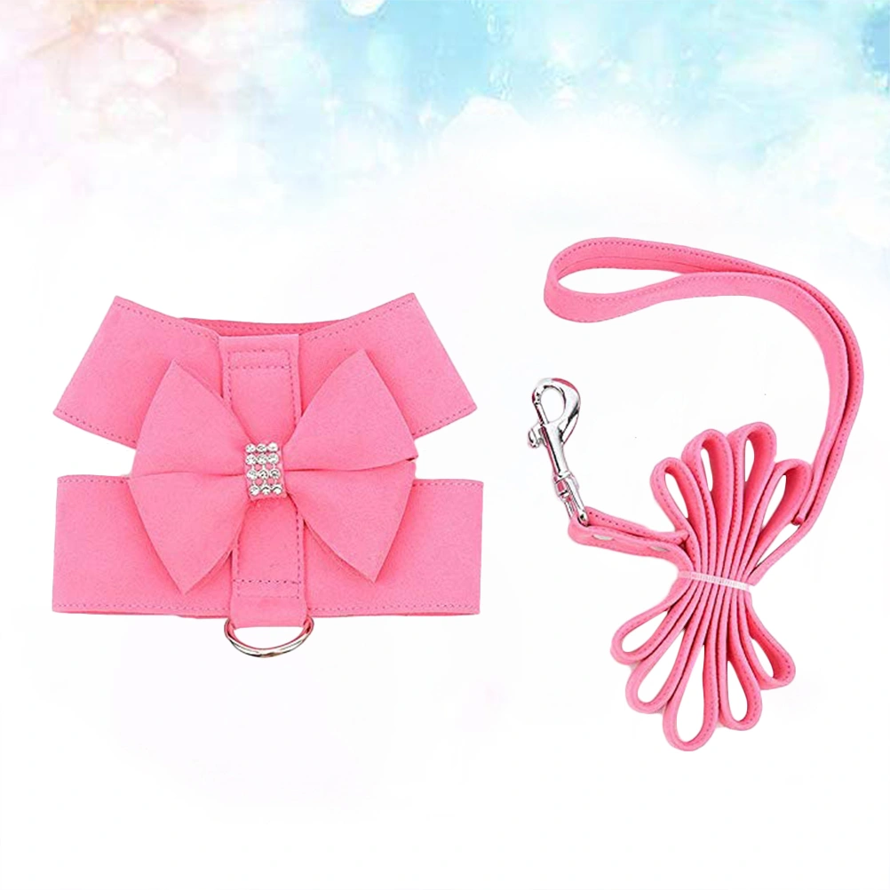 1 Set of Pet Harnesses Leash Chest Belt Dog Traction Rope Bowknot Collar Pet Clothes for Pet Dog Size XL Pink