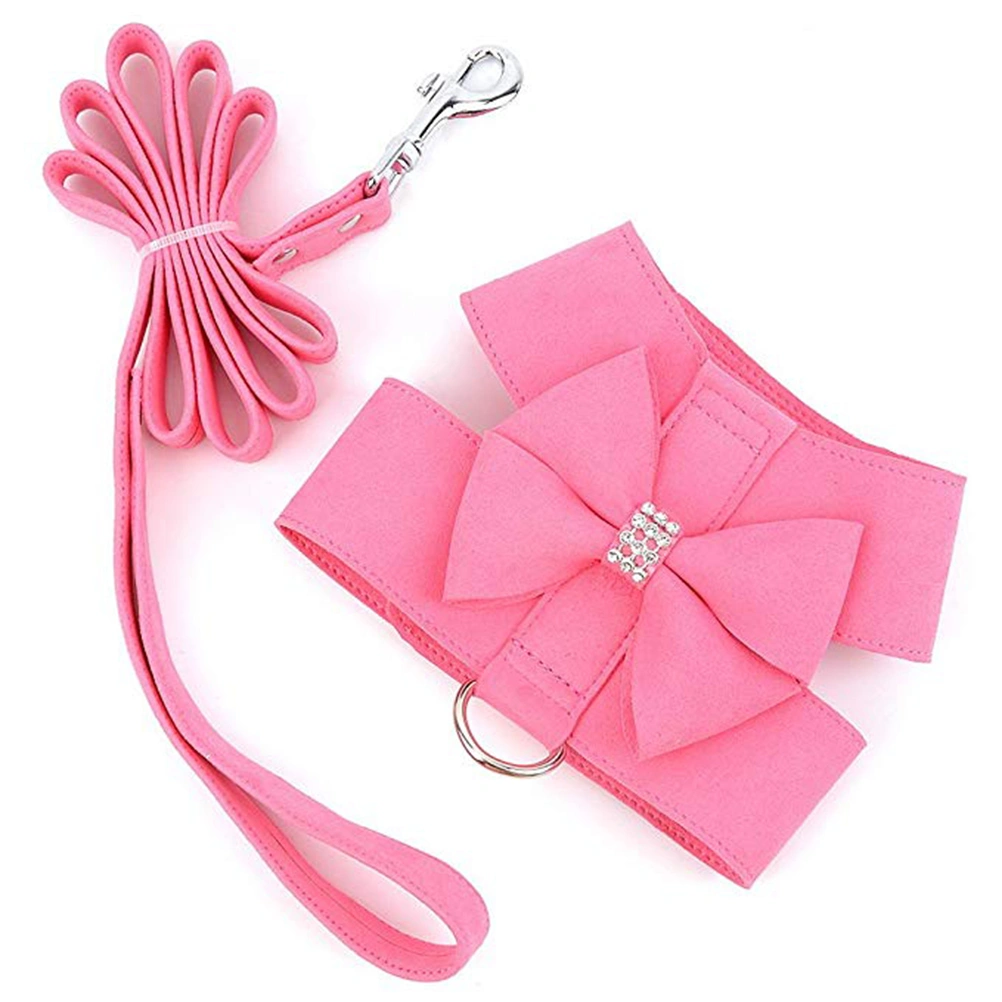 1 Set of Pet Harnesses Leash Chest Belt Dog Traction Rope Bowknot Collar Pet Clothes for Pet Dog Size XL Pink