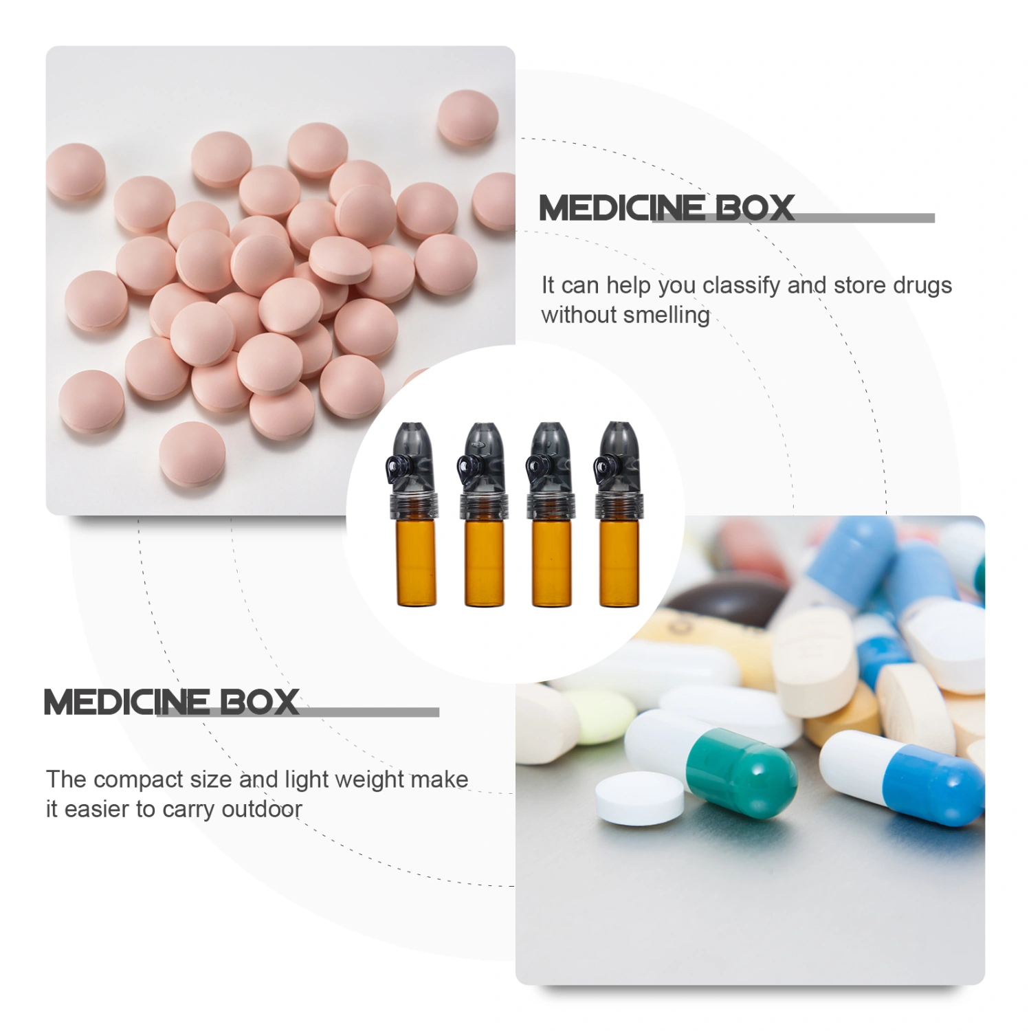 4Pcs Portable Pills Container Travel Pills Carry Case Glass Tablet Storage Box