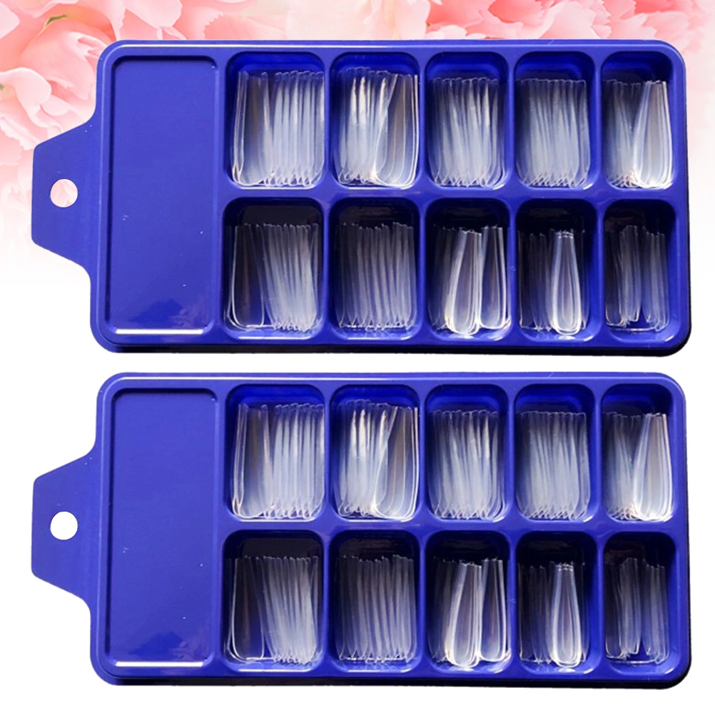 2 Boxes Long Ballerina Fakes Nails Full Cover False Nail Tip French Artificial Fingernails for Women Girls (100pcs/Box, Transparent)