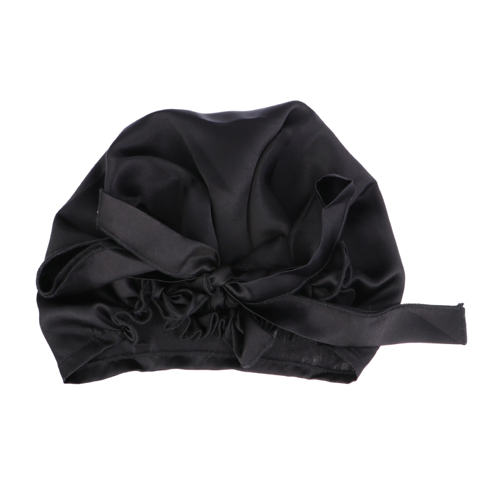 1PC Night Sleep Bowknot Silk Sleeping Hat Nightcap for Women Lady (Black)