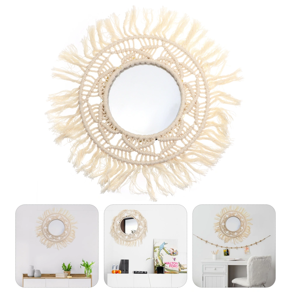 Hanging Wall Mirror with Macrame Handmade Fringe Nordic Decor Round Decoration