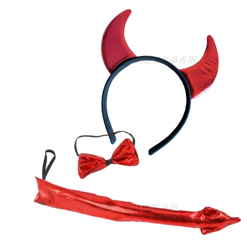 1 Set Devil Costume Role-playing Devil Ox Horn Headband Bowtie Tail for Halloween