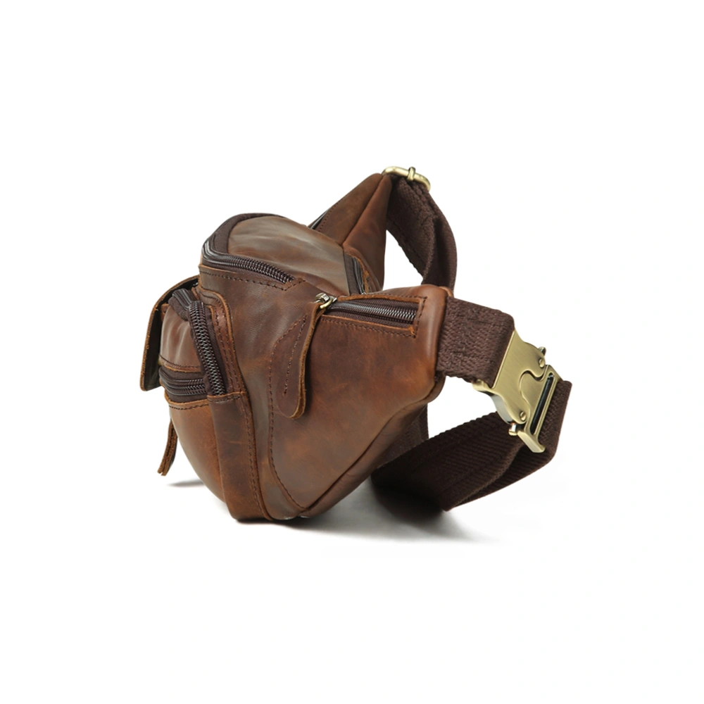 1PC Retro Casual Chest Bag Leather Multifunction Waist Bag Corssbody Bag for Men (Chocolate)