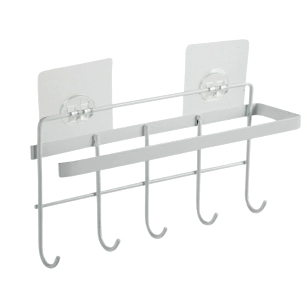 Multifunctional Storage Rack Organizer Punch Free Towel Bar Hook Hanger for Bathroom Kitchen (White)