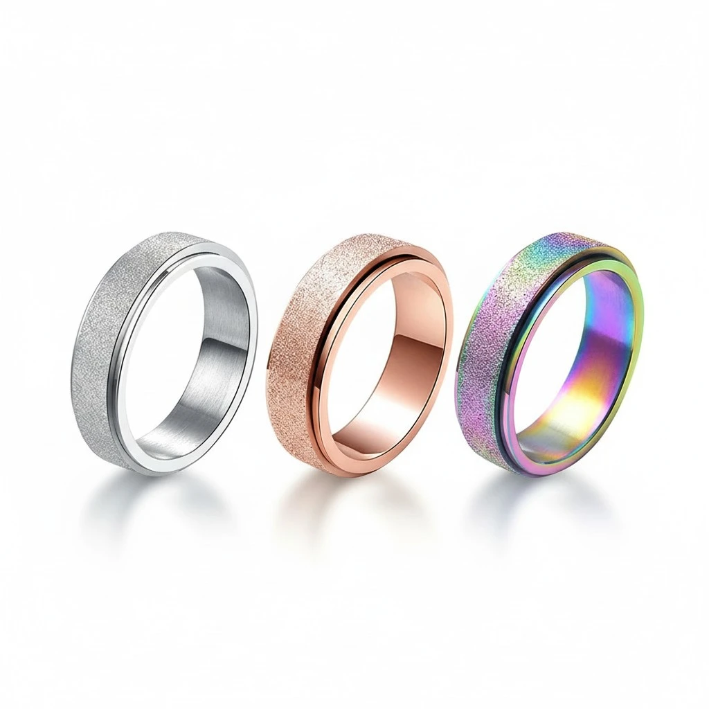 3pcs Stainless Steel Colorful Rings Rotating Finger Rings Male Female Rings